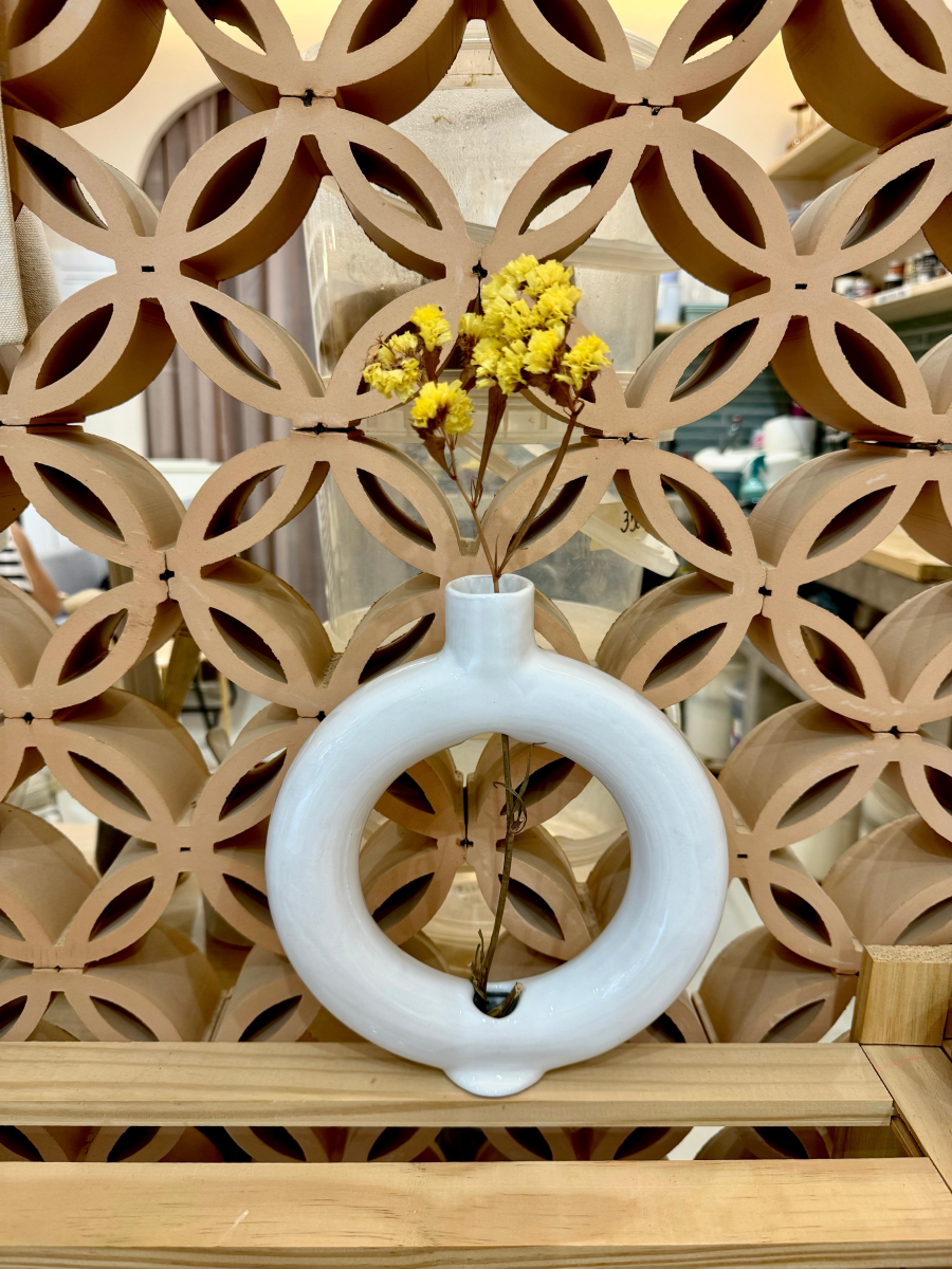 Florero Aro, blanco perla