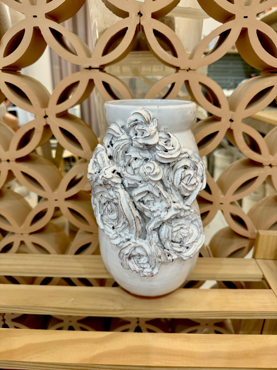 Jarrón flores marinas, blanco perla