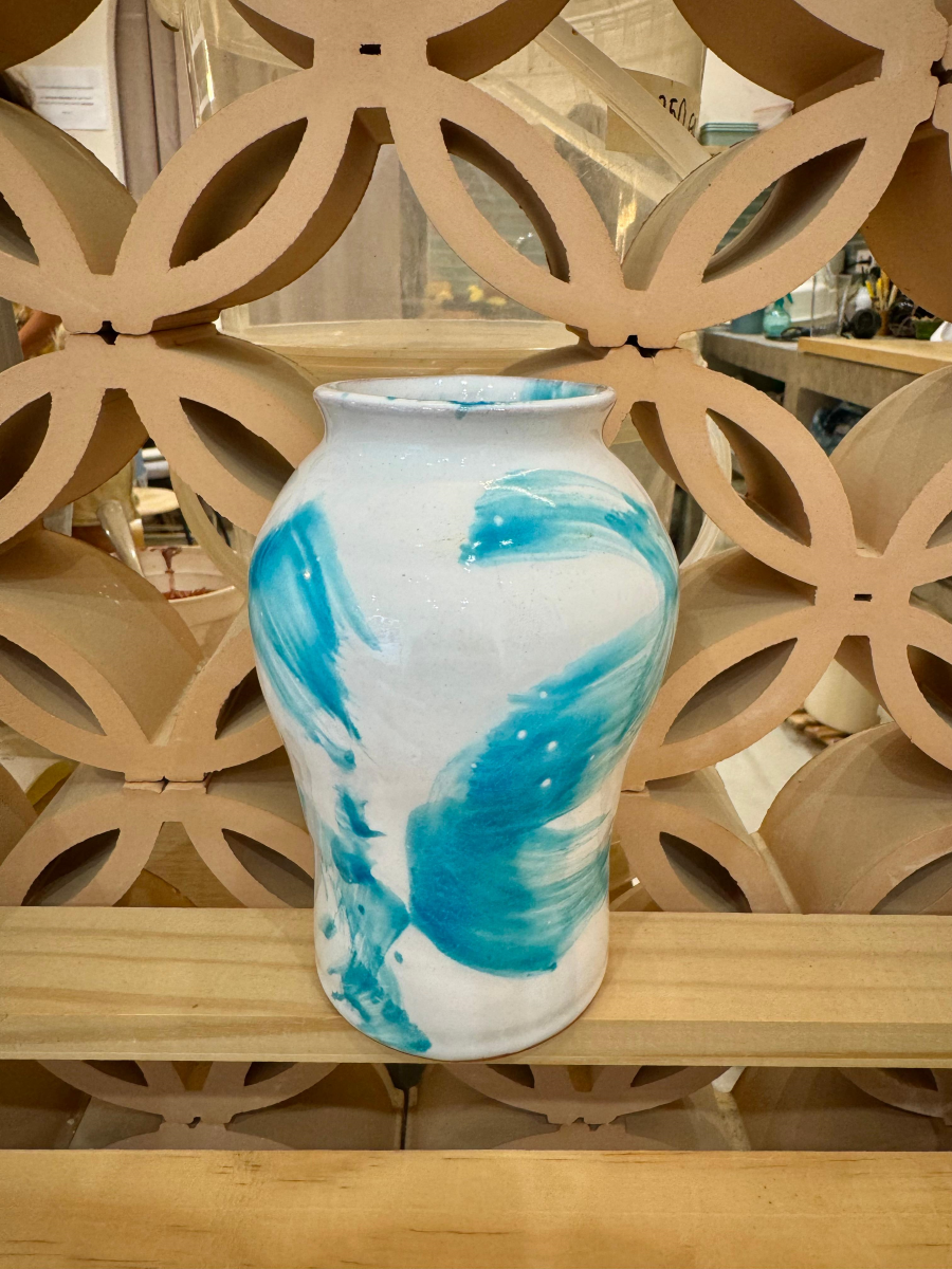 Jarrón olas del mar, blanco y turquesa